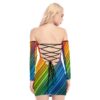 Rainbow Stripes Women's Off-shoulder Back Lace-up Dress - Image 4