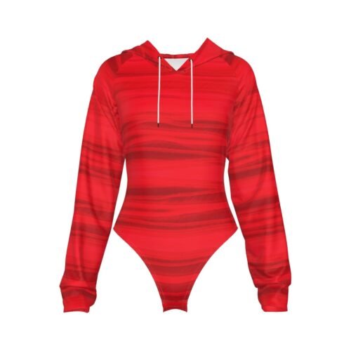 Red Women's Raglan Sleeve Hooded Bodysuit