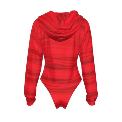 Red Women's Raglan Sleeve Hooded Bodysuit - Image 2