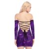 Purple Floral Women's Off-shoulder Back Lace-up Dress - Image 4