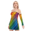 Rainbow Stripes Women's Off-shoulder Back Lace-up Dress - Image 3