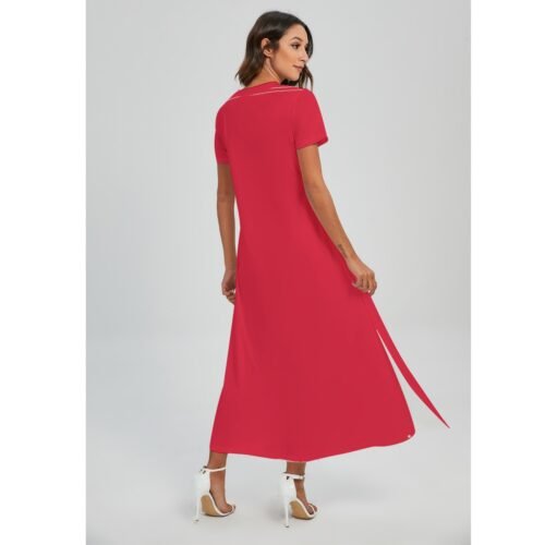 Red Women's V-neck Dress With Side Slit - Image 4