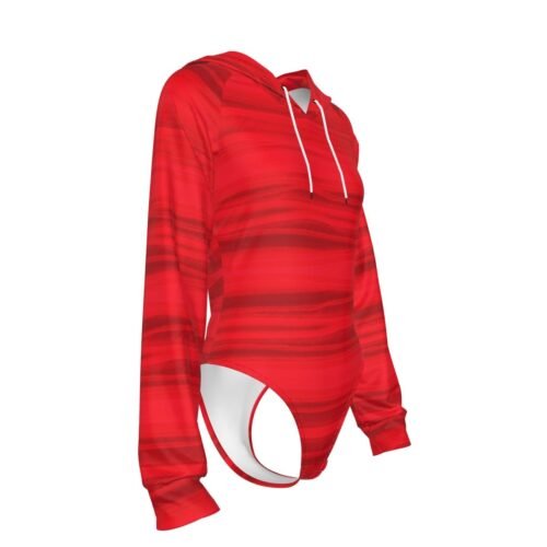 Red Women's Raglan Sleeve Hooded Bodysuit - Image 3