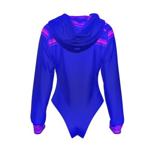 Blue Magenta Women's Raglan Sleeve Hooded Bodysuit - Image 2