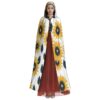 Sunflower Print Unisex Hooded Cloak in Microfiber - Image 2